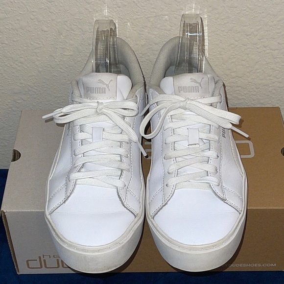 PUMA White SMASH PUMA LEATHER PLATFORM SNEAKERS Sz. 8 - Picture 3 of 17
